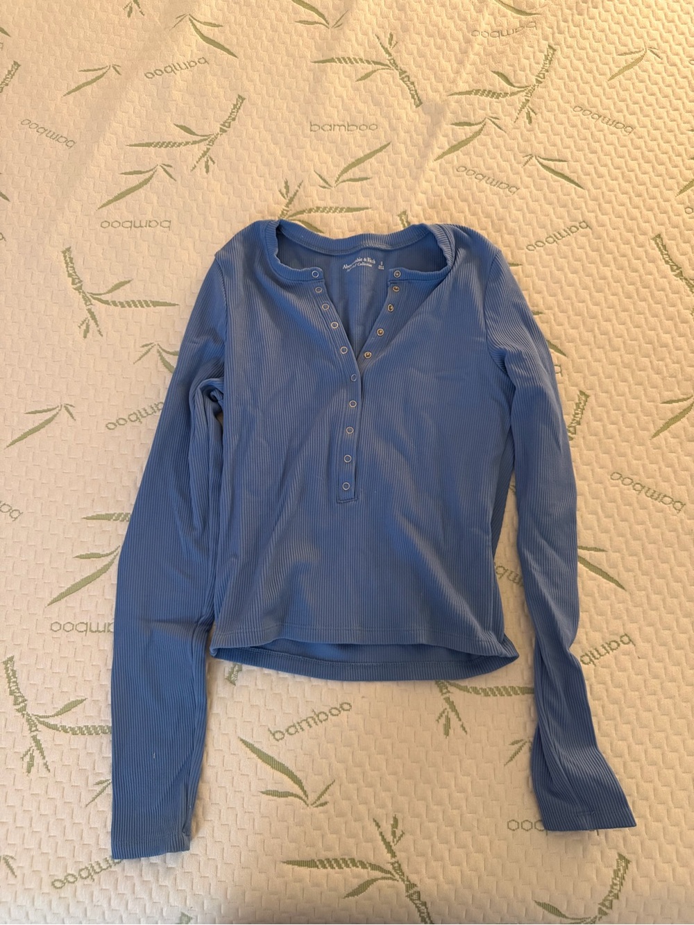 Abercrombie & Fitch Blue Ribbed Snap-Front Long Sleeve Top